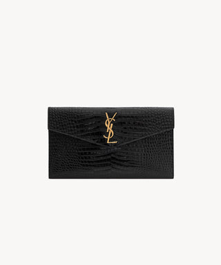 POCHETTE UPTOWN IN PELLE LUCIDA DI COCCODRILLO GOFFRATA