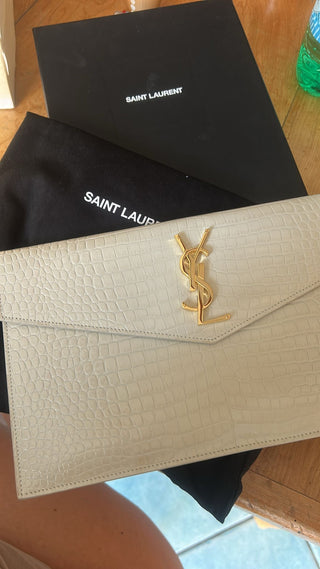 POCHETTE UPTOWN IN PELLE LUCIDA DI COCCODRILLO GOFFRATA