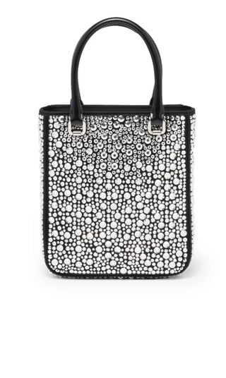 Small satin tote bag with crystals